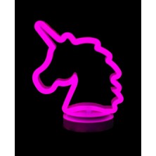 Renas Store Neon Işıklı Unicorn Masa Gece Lambası Pil+Usb