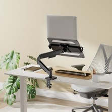 Pivot 17-32 Inç Tek Kollu Monitör Kolu 9 kg Siyah + Laptop Tutucu Set Siyah 10-17.3"