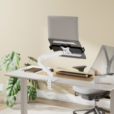 Pivot 17-32 Inç Tek Kollu Monitör Kolu 9 kg Beyaz + Laptop Tutucu Set Siyah 10-17.3"