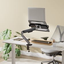 Pivot Lynx Series Gazlı Pistonlu Monitör Kolu 10 kg Grey + Laptop Tutucu Set Siyah 10-17.3"