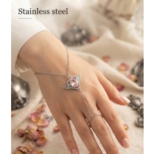Stainless Steel Gümüş Renk Zincir Gül Pembe Kalp Kanat Motif Çelik Şahmeran