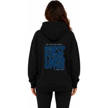 herkesemoda First Love Arka Baskılı Kapüşonlu 2 Iplik Şardonlu Sweatshirt