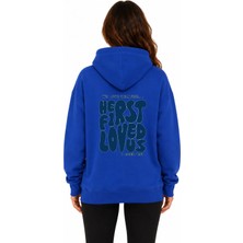 herkesemoda First Love Arka Baskılı Kapüşonlu 2 Iplik Şardonlu Sweatshirt