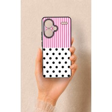 Vip Case Redmi Note 13 Pro Plus Uyumlu Pembe Çizgili Puantiye Desenli Silikon Kılıf