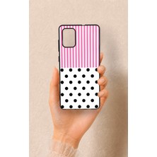 Vip Case SAMSUNG-A71 Uyumlu Pembe Çizgili Puantiye Desenli Silikon Kılıf