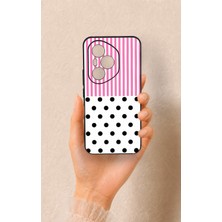 Vip Case Honor 400 Pro Uyumlu Pembe Çizgili Puantiye Desenli Silikon Kılıf