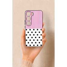 Vip Case Vivo V40 Lite 5g Uyumlu Pembe Çizgili Puantiye Desenli Silikon Kılıf