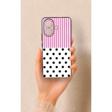 Vip Case Vivo V60 Lite Uyumlu Pembe Çizgili Puantiye Desenli Silikon Kılıf