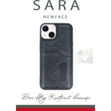 Renas Store Mey Ithalat®   iPhone 14 Kılıf Sara Kartvizitli Deri Kılıf - Siyah