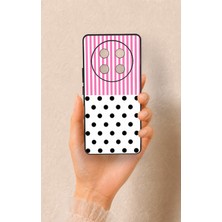 Vip Case Honor Magic 7 Lite 5g Uyumlu Pembe Çizgili Puantiye Desenli Silikon Kılıf