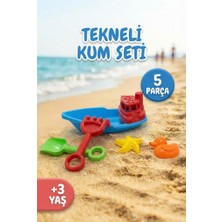 Farbu Oyuncak 5 Parça Eğlenceli Havuz ve Plaj Oyuncağı - Kürek Tırmık ve Kum Kalıplı Tekneli Kum Seti