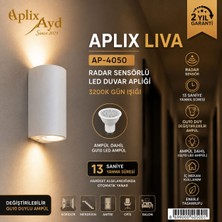 Aplix Aplıx Liva AP-4050 Radar Sensörlü LED Duvar Apliği 3200K Gün Işığı Beyaz Kasa Iç Mekan Aydınlatma