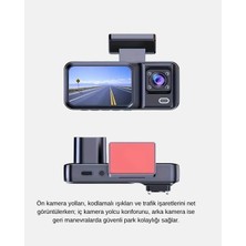 İntora Üç Kameralı Dash Cam 170° Geniş Açılı Full Gece Görüşlü
