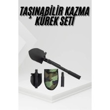 İntora Katlanır Portatif Kazma Kürek Seti Portatif Çelik Taşıma Çantalı Pusulalı