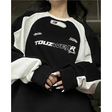 Touz Moda Y2K Streetwear Smarttooth Baskılı Siyah Unisex Oversize Bisiklet Yaka Sweatshirt