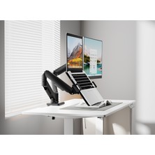 Pivot 17-32" Çift Kollu Monitör Kolu + Laptop Tutucu Set 2x9 kg Vesa Uyumlu Siyah