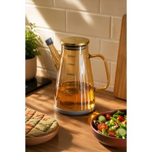 Porsima YH009-D01 Metal Kapaklı Vakumlu Ölçekli Borosilikat Renkli Cam Yağdanlık - Sızdırmaz Yağlık Sirkelik 800ML