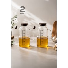 Porsima LM-0107 Evora Kapaklı Borosilikat Cam 2li Yağlık Sirkelik Yağdanlık Seti 1000ML
