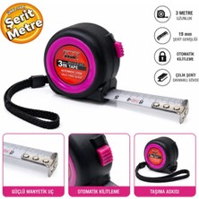 MF Tools Otomatik Kilitli Çelik Şerit Metre 3X19 mm Ölçüm Metresi 3 Metre