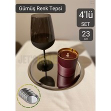 Jet's Home 4’lü Set Lüx Sunum Tepsisi Paslanmaz Kahve Tepsisi Çelik Tepsi Yuvarlak Çeyizlik Tepsi 23 cm