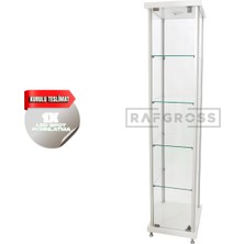 Camlı Vitrin Dolabı 30X30X175 cm – Spot Aydınlatmalı Kilitli Cam Gümüşlük ve Koleksiyon Sergileme Dolabı