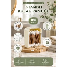 Porsima 3135 Doğal Ahşap Bambu Saplı Standlı Kulak Temizleme Çubuğu Seti- 180 Adet