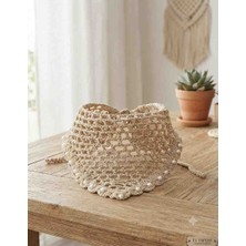 Linas Collection El Örgüsü Inci Detaylı Bej Bandana / Bohem Saç Aksesuarı