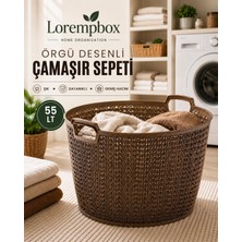 Lorempbox Örgü Desenli Çamaşır Sepeti | Geniş Hacimli, Kulplu, Dayanıklı Plastik Kirli Çamaşır Sepeti