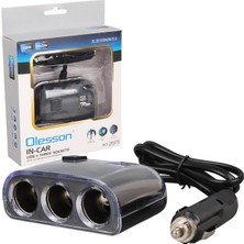 Renas Store Olesson 1505 12-24V Çift USB Girişli 120W 80CM Kablolu 3’lü Araç Çakmak Çoklayıcı