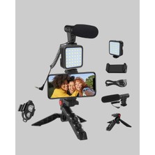 Die Grup Profesyonel Vlog Çekim Kiti LED Işıklı Tripod Mikrofonlu Telefon Seti