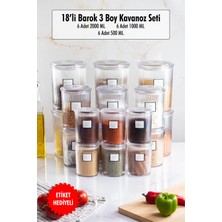 Renas Store 18'li Barok Yuvarlak 3 Boy Kavanoz Seti & Saklama Kabı & Erzak Kabı (6*2000 Ml, 6*1000 ml ,6*500 Ml)