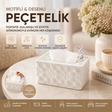 Renas Store 18.4X12.5X9CM Beyaz Yaylı Masaüstü Dekoratif Dikdörtgen Peçetelik