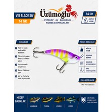 Üzümoğlu Lion Fishing Vıb Blade Sw 14 gr Purple Tiger Vibrasyon Sahte Balık – 55 mm Batan (Sinking) – Uv Fosforlu – Tatlı ve Tuzlu Su Uyumlu
