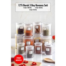 Renas Store 12'li Barok Yuvarlak 3 Boy Kavanoz Seti & Saklama Kabı & Erzak Kabı (4*1000 Ml, 4*500 ML,4*250 Ml)