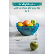 Renas Store Akrilik Barok Aquamarin Büyük Kare Meyve & Salata Kasesi & Karıştırma Kabı / 3,3 Lt (Cam Değildir)