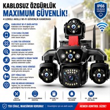 Radem RD-110 4 Lens Akıllı Wi-Fi Ptz Güvenlik Kamerası | 10X Zoom | Çift Yönlü Ses | Full Renkli Gece Görüşü | IP66 | Hareket Takibi