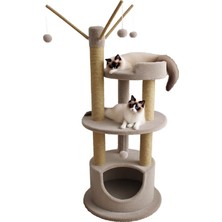 Tommy Çok Katlı Lüks Kedi Tırmalama Bej 60X60X135 cm