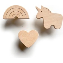 Miessa Unicorn 3 Adet! Kalpli Gökkuşağı Bebek Odası Ahşap Çekmece/dolap Kulpu Figürlü Şifonyer Kulp,