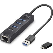 Renas Store USB Type-C 3.2 Gen1 Hub Ethernet Gigabit 4 Port Siyah RJ4503