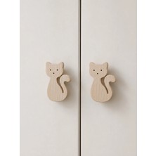 Miessa Kedi Figürlü Dolap Kulpu 2'li Bebek Çocuk Odası Şifonyer Kulpu, Figürlü Çekmece Kulp