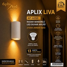 Aplix Aplıx Liva AP-4050A Radar Sensörlü LED Duvar Apliği 2700K Amber Işık Beyaz Kasa GU10 Duylu Iç Mekan Aydınlatma