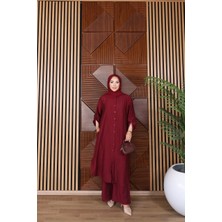 Trendparis Çilek Kumaş Rahat Kesim Tunik & Pantolon Tesettür Takım Kırmızı