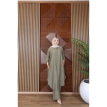 Trendparis Çilek Kumaş Rahat Kesim Tunik & Pantolon Tesettür Takım Yeşil