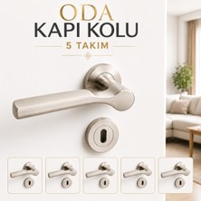 Badem10 [5 Takım] Hira Mercan Saten Renk Yuvarlak Rozetli Oda Kapı Kolu Modern Şık Iç Kapı Kolu Sağ Sol Uyum