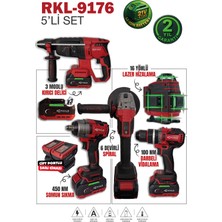 Retools RKL-9176 5’li Set Bordo 21V Güçlü Darbeli Matkap 2100 W 450 Nm Somun Sıkma ve Lazer
