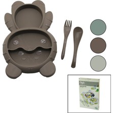 Renas Store Ayıcık Model=3 Bölmeli Bebek Beslenme Seti 3pcs=mama Kabı-Kaşık-Çatal 500ML Renkli Plst