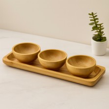 Renas Store Bambu Lokumluk ve Çerezlik Seti 3'lü Sunum Tepsili (6 Cm)