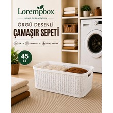 Lorempbox 45 Lt Örgü Desenli Çamaşır Sepeti Beyaz