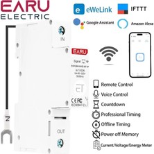 EARU Electric 63A WiFi akıllı devre kesici 1P ölçüm Din ray zamanlayıcı röle anahtarı ile Ewelink App akıllı ev Alexa Google ev kWh için