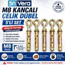 Universal 5N Vera 8 mm Kapalı Kanca Çelik Dübel - Beton Tavan Askı Aparatı 5'li Set Güvenli Kullanım